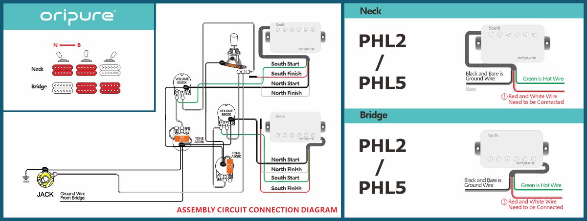 LP-2T2V OriPure Pickups Wiring Diagram
