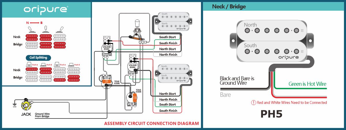 HH-2T2V(COIL SPILTING) OriPure Pickups Wiring Diagram - 14