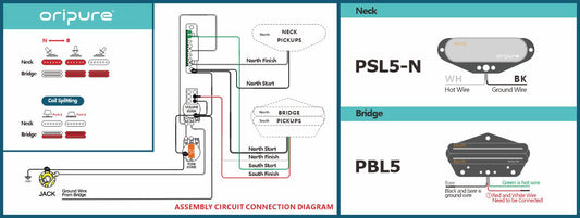 TL-SINGLE COILS + DUAL RAILS BRIDGE OriPure Pickups Wiring Diagram