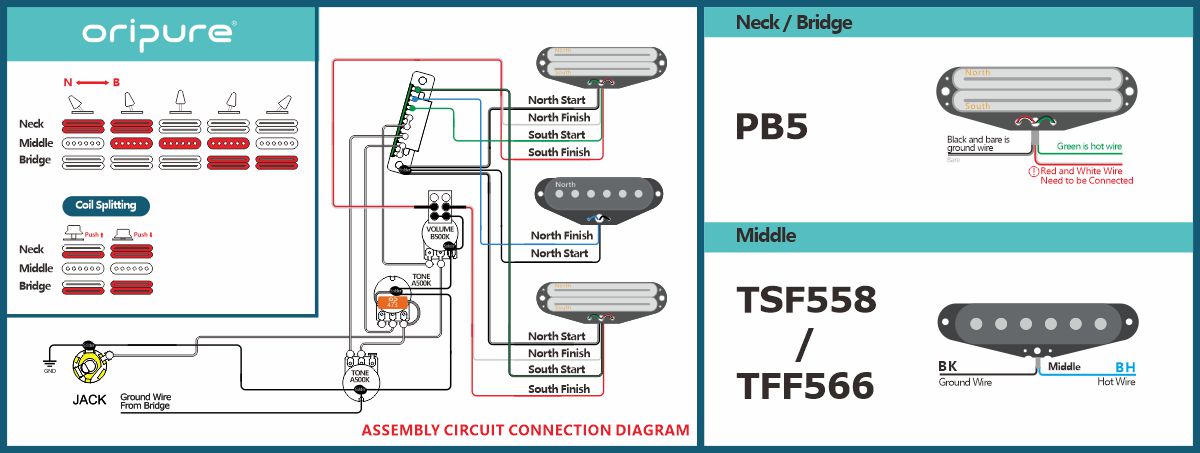 SSS - Dual Rail+Single+Dual Rail(COIL SPILTING) OriPure Pickups Wiring Diagram - 6