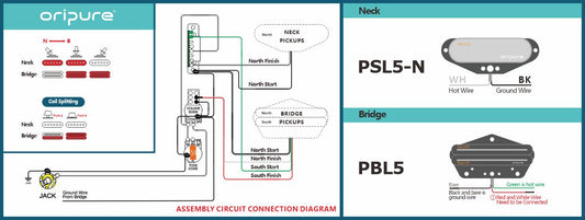 TL-SINGLE COILS + HOT RAILS BRIDGE OriPure Pickups Wiring Diagram