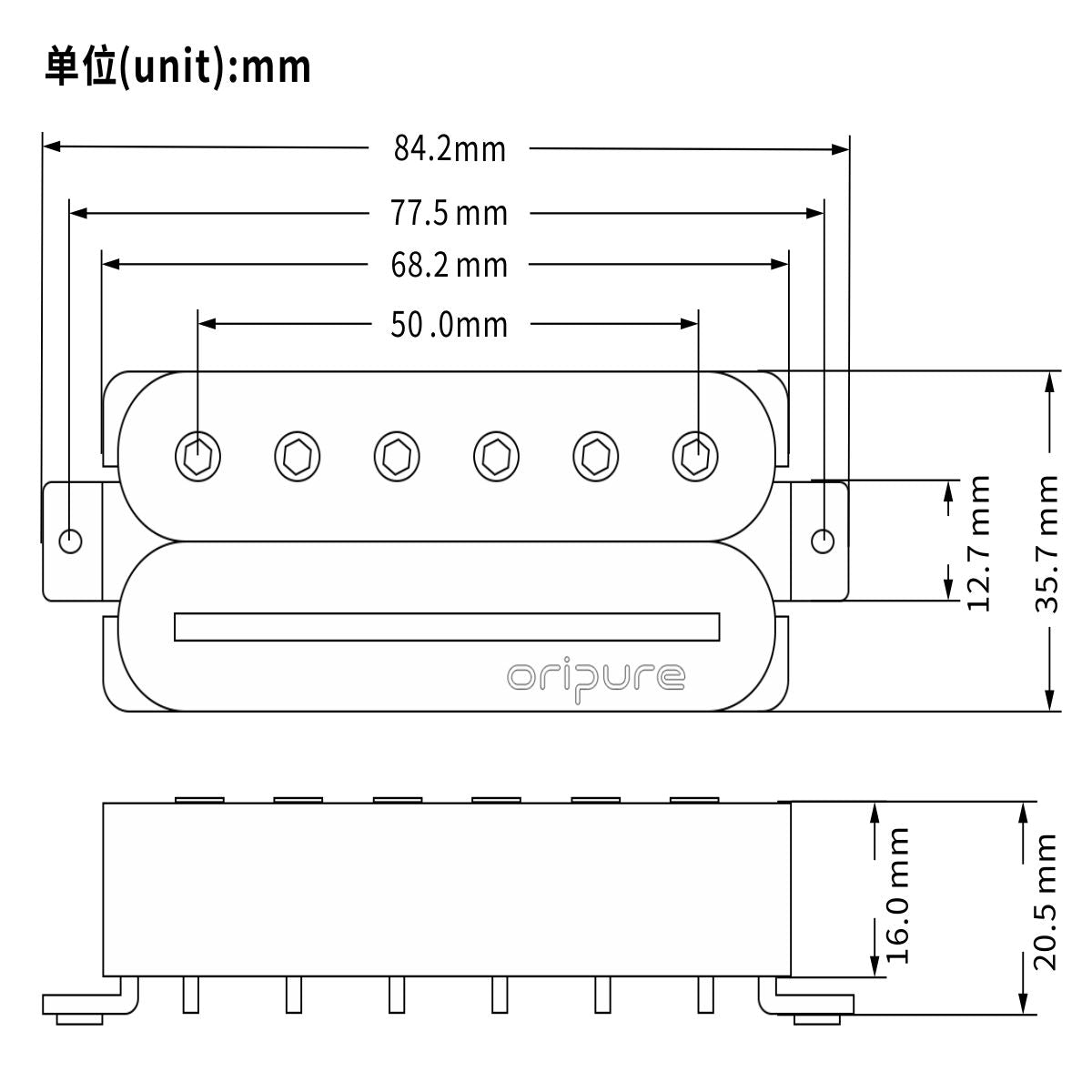 OriPure PSB2 Alnico Rail/Hex Hybrid Open Humbucker